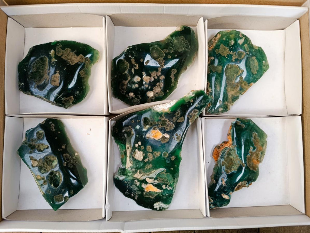Polished On One Side Mtorolite Chrysoprase Plates x 6 From Mutorashanga, Zimbabwe - Toprock Gemstones and Minerals 