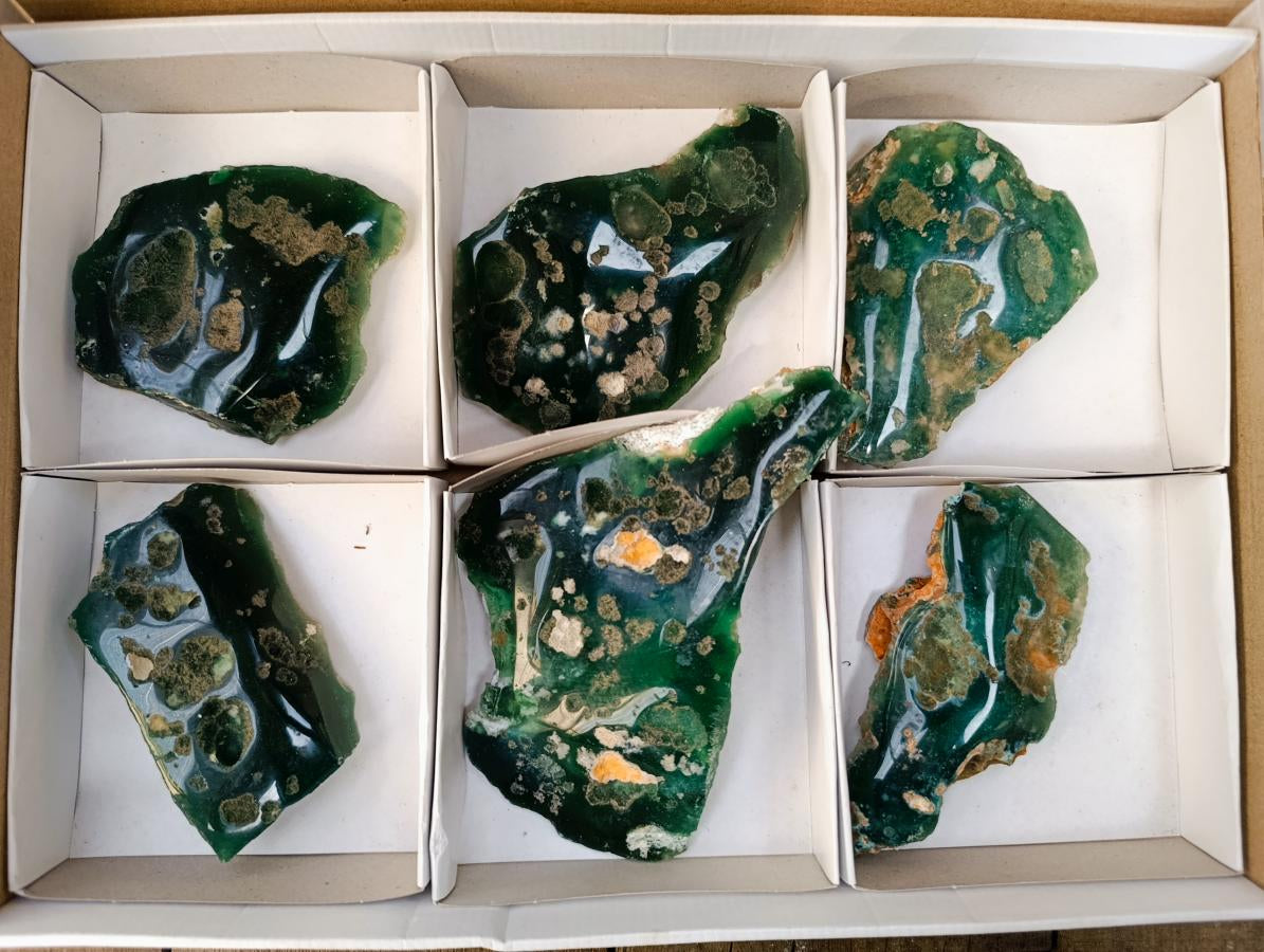 Polished On One Side Mtorolite Chrysoprase Plates x 6 From Mutorashanga, Zimbabwe - Toprock Gemstones and Minerals 