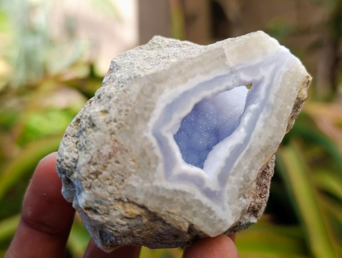 Polished On One Side Blue Lace Agate Geodes x 12 From Nsanje, Malawi - Toprock Gemstones and Minerals 