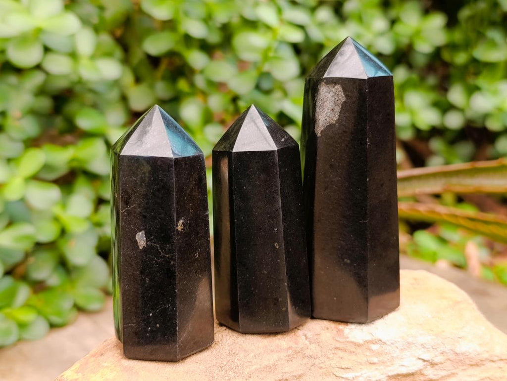 Polished Black Basalt Crystals x 12 From Madagascar - Toprock Gemstones and Minerals 