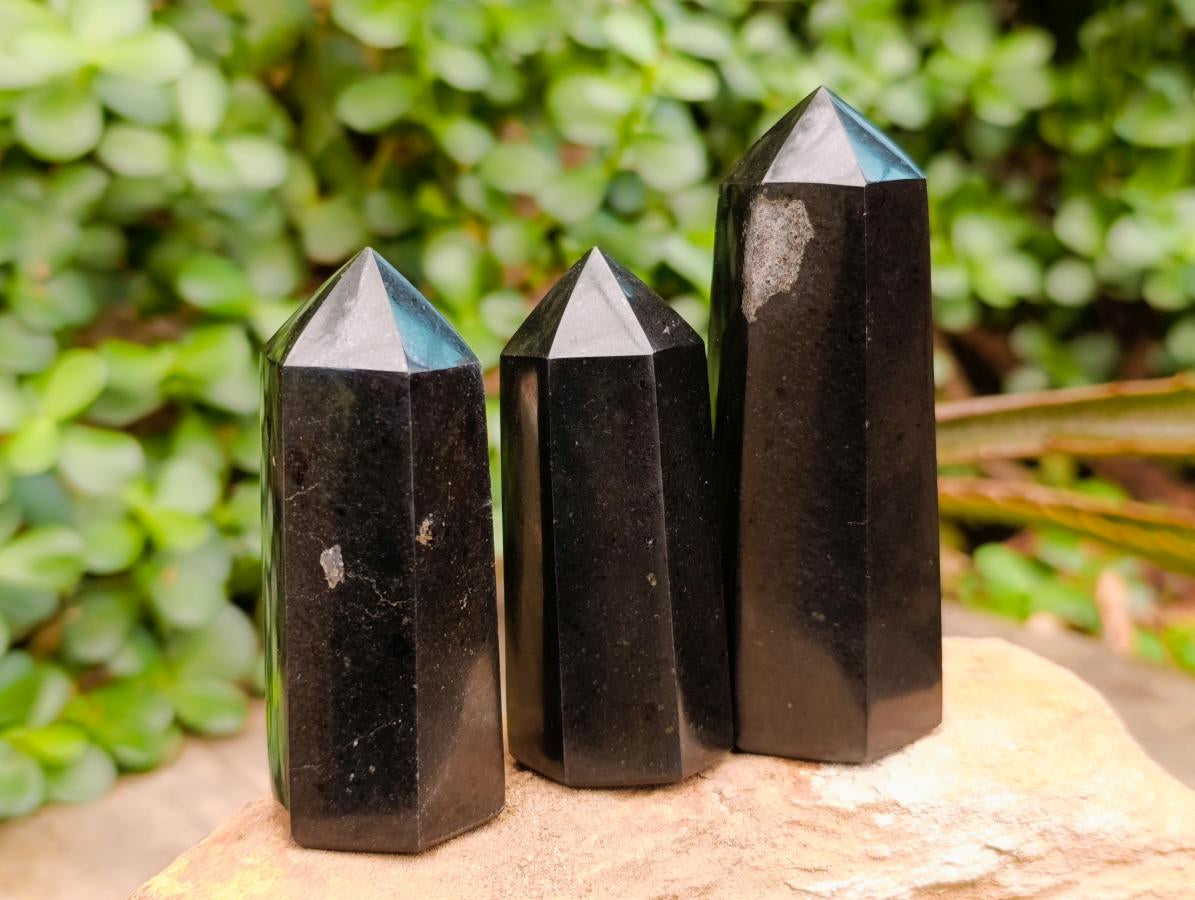 Polished Black Basalt Crystals x 12 From Madagascar - Toprock Gemstones and Minerals 