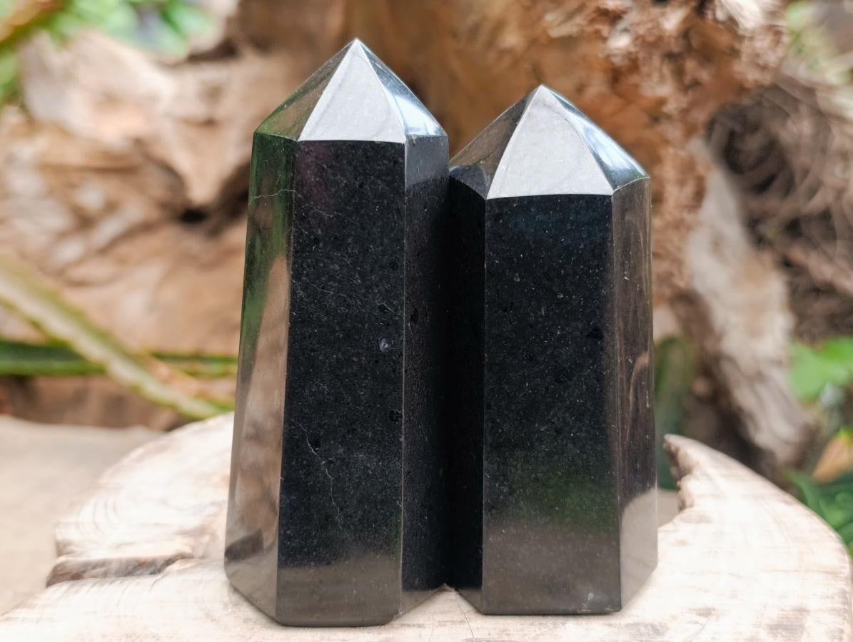 Polished Black Basalt Crystals x 12 From Madagascar - Toprock Gemstones and Minerals 