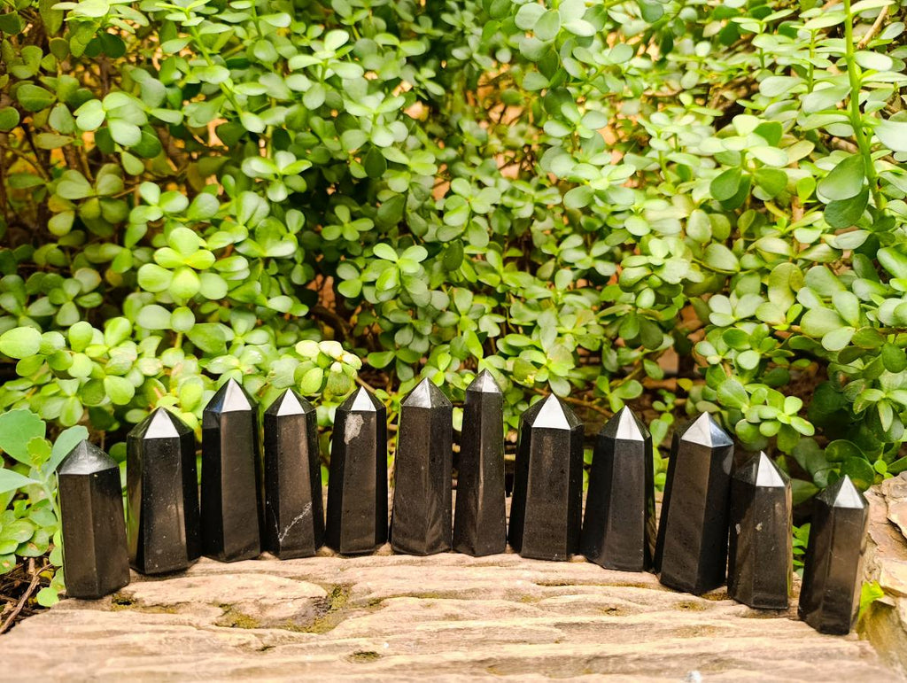 Polished Black Basalt Crystals x 12 From Madagascar - Toprock Gemstones and Minerals 