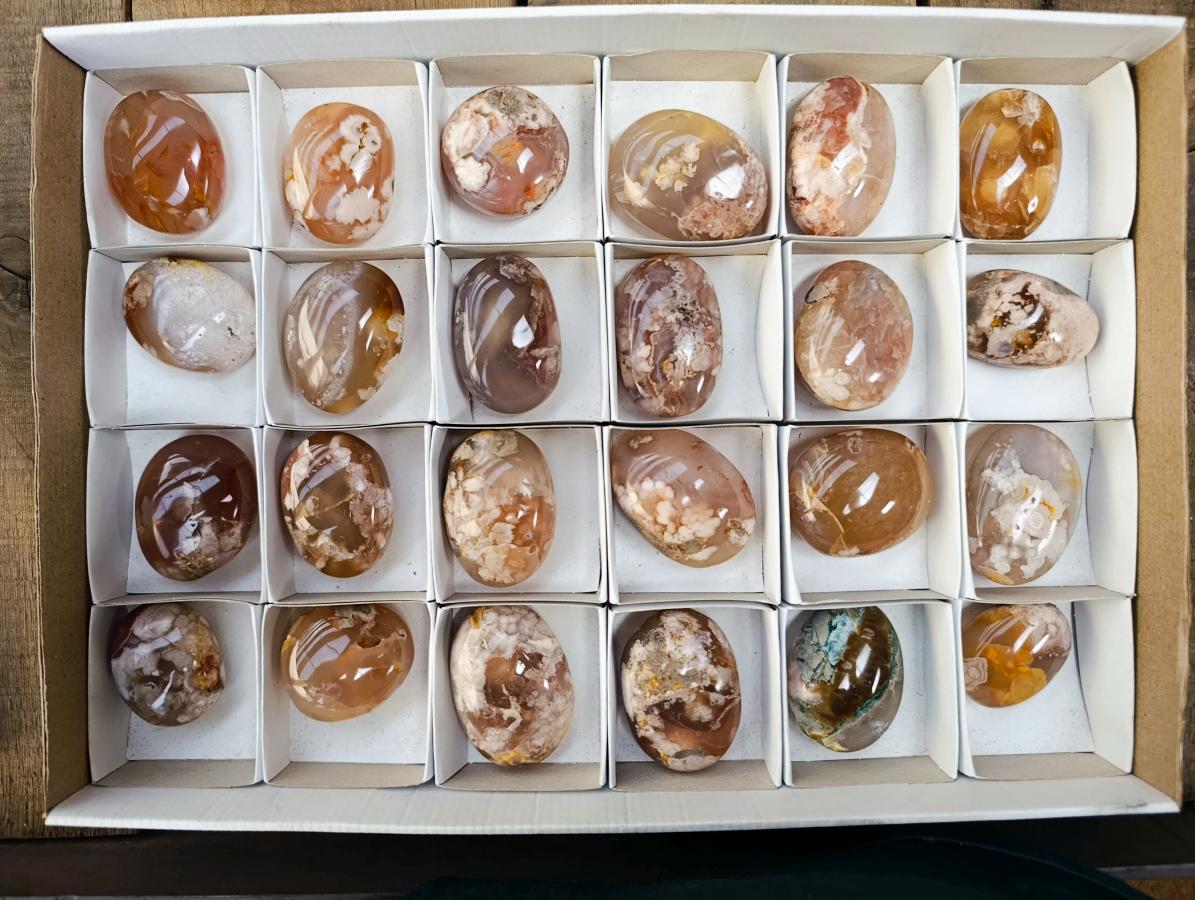 Polished Flower Agate Palm Stones x 24 From Antsahalova, Madagascar - Toprock Gemstones and Minerals 