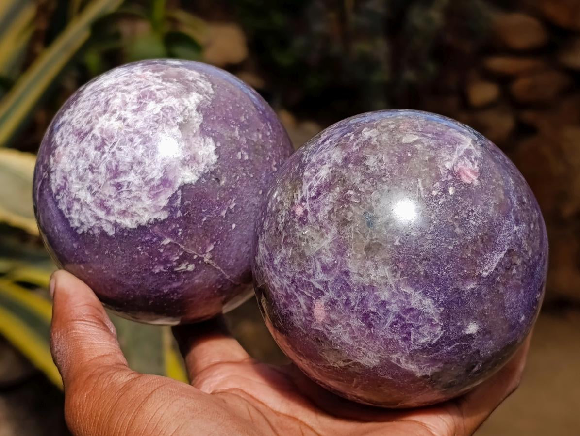 Polished Lepidolite Spheres x 2 From Ambatondrazaka, Madagascar - Toprock Gemstones and Minerals 