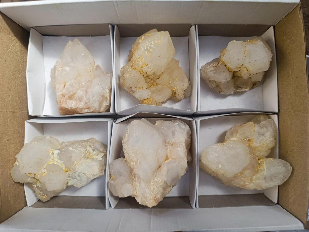 Natural Cascading Etched Candle Quartz Clusters x 6 From Antsirabe, Madagascar - Toprock Gemstones and Minerals 