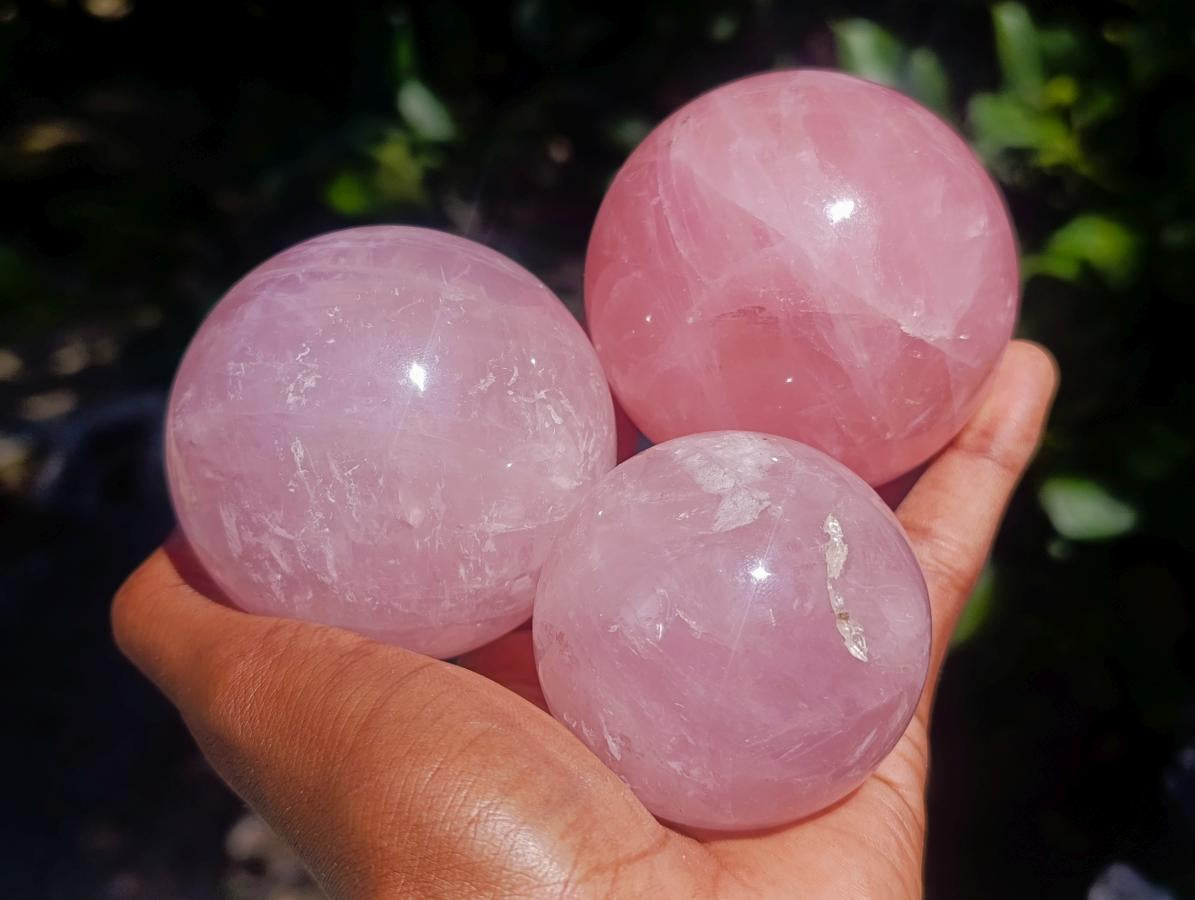 Polished Gemmy Star Rose Quartz Spheres x 3 From Madagascar - Toprock Gemstones and Minerals 