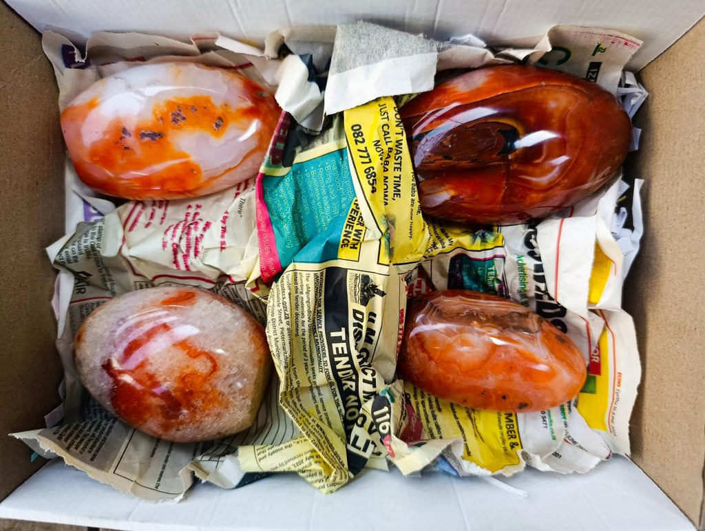 Polished Carnelian Agate Gemstone Standing Free Forms x 4 From Madagascar - Toprock Gemstones and Minerals 