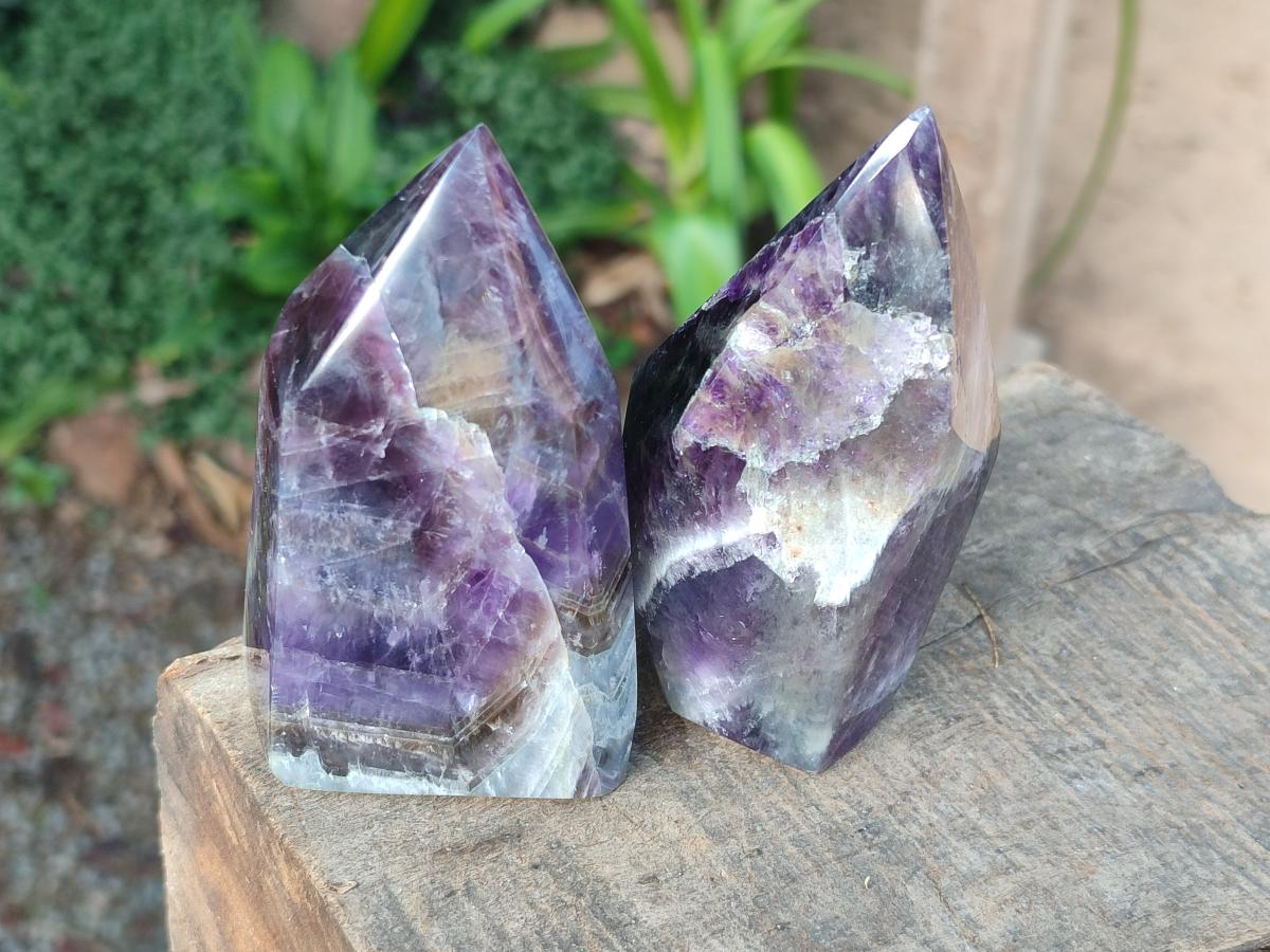 Polished Chevron Amethyst Display Crystals x 3 From Zambia - Toprock Gemstones and Minerals 