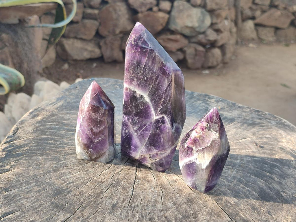 Polished Chevron Amethyst Display Crystals x 3 From Zambia - Toprock Gemstones and Minerals 