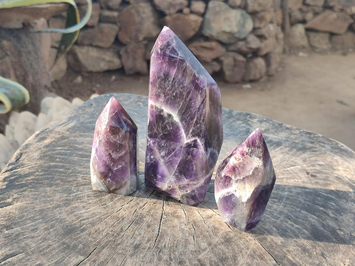 Polished Chevron Amethyst Display Crystals x 3 From Zambia - Toprock Gemstones and Minerals 