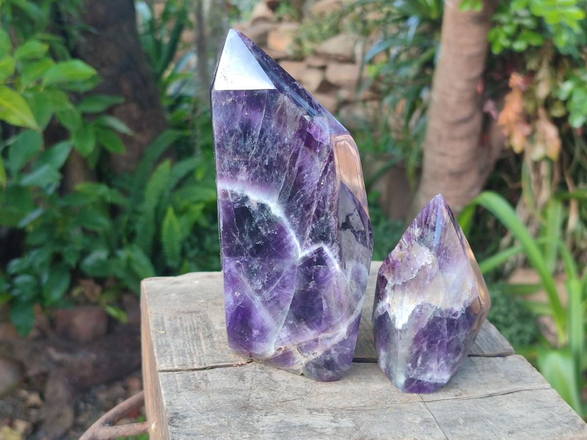 Polished Chevron Amethyst Display Crystals x 3 From Zambia - Toprock Gemstones and Minerals 