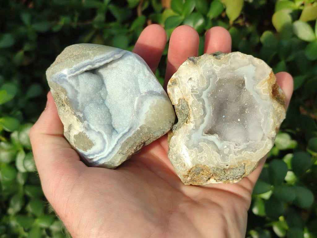 Polished Blue Lace Agate Geode Specimens x 6 From Nsanje, Malawi - Toprock Gemstones and Minerals 