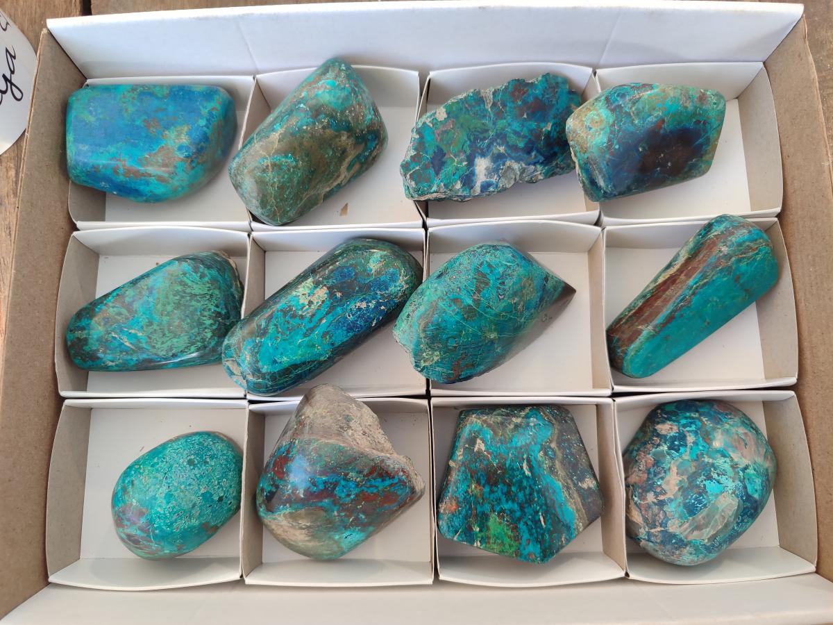 Polished One Side Shattuckite Free Forms x 12 From Kaokoveld, Namibia - Toprock Gemstones and Minerals 