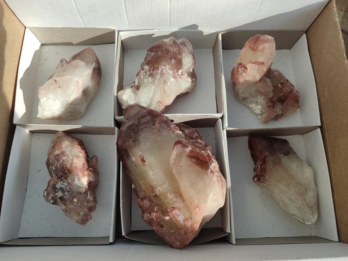 Natural Red Hematoid Quartz Crystal Clusters x 6 From Karoi, Zimbabwe - Toprock Gemstones and Minerals 