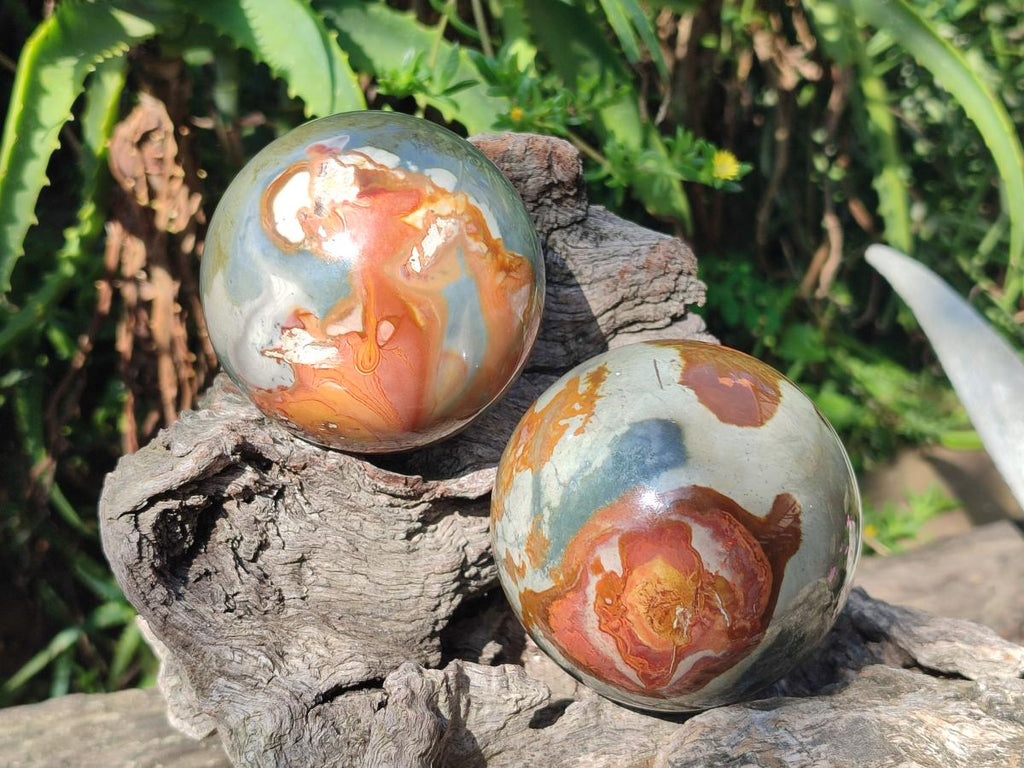 Polished Polychrome Jasper Sphere x 2 From NW Coast, Madagascar - Toprock Gemstones and Minerals 