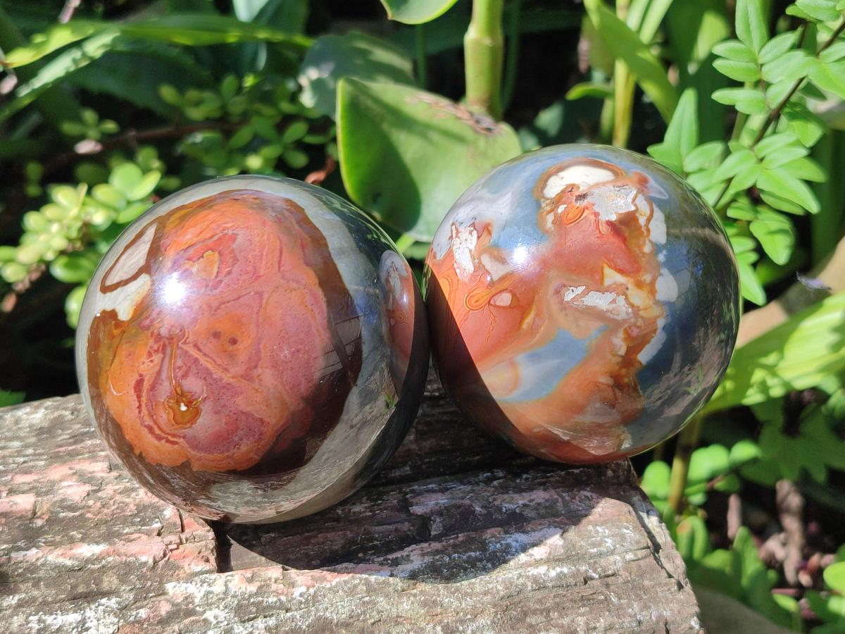 Polished Polychrome Jasper Sphere x 2 From NW Coast, Madagascar - Toprock Gemstones and Minerals 