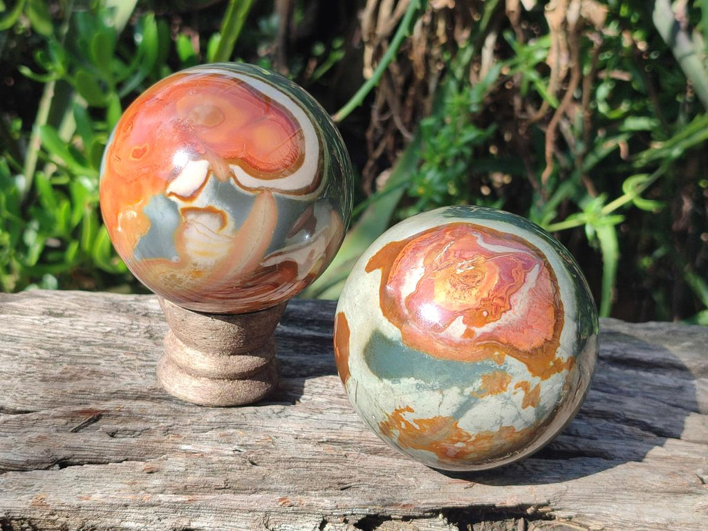 Polished Polychrome Jasper Sphere x 2 From NW Coast, Madagascar - Toprock Gemstones and Minerals 