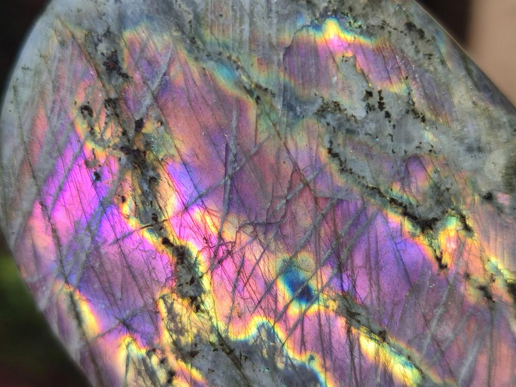 Polished Rare Purple Sunset Flash Labradorite Standing Free Forms x 3 From Madagascar - Toprock Gemstones and Minerals 