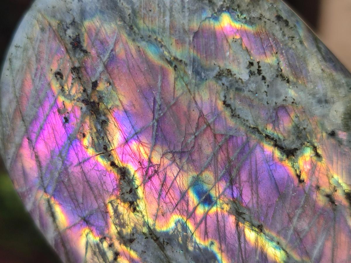 Polished Rare Purple Sunset Flash Labradorite Standing Free Forms x 3 From Madagascar - Toprock Gemstones and Minerals 