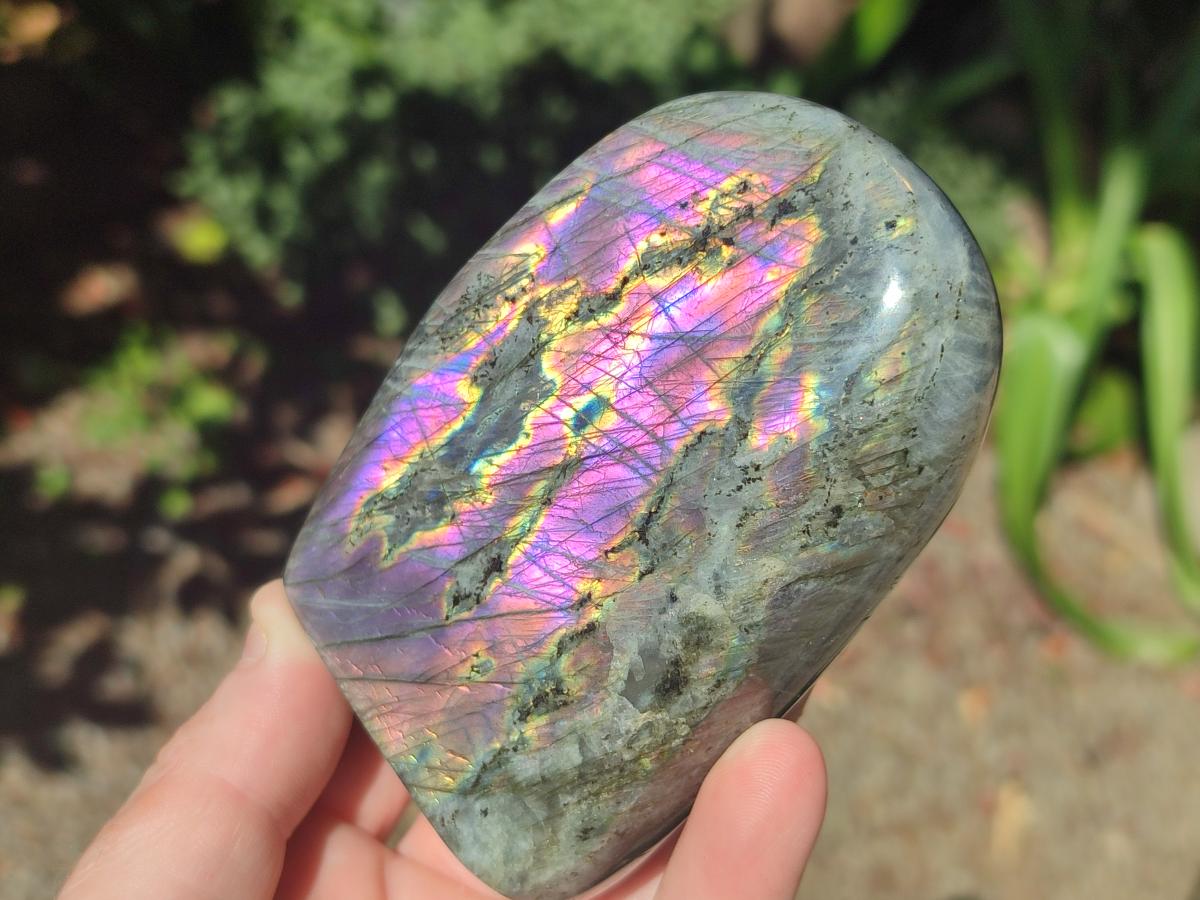 Polished Rare Purple Sunset Flash Labradorite Standing Free Forms x 3 From Madagascar - Toprock Gemstones and Minerals 