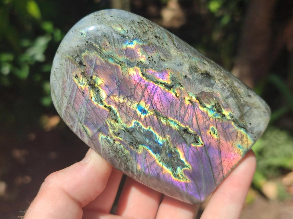 Polished Rare Purple Sunset Flash Labradorite Standing Free Forms x 3 From Madagascar - Toprock Gemstones and Minerals 