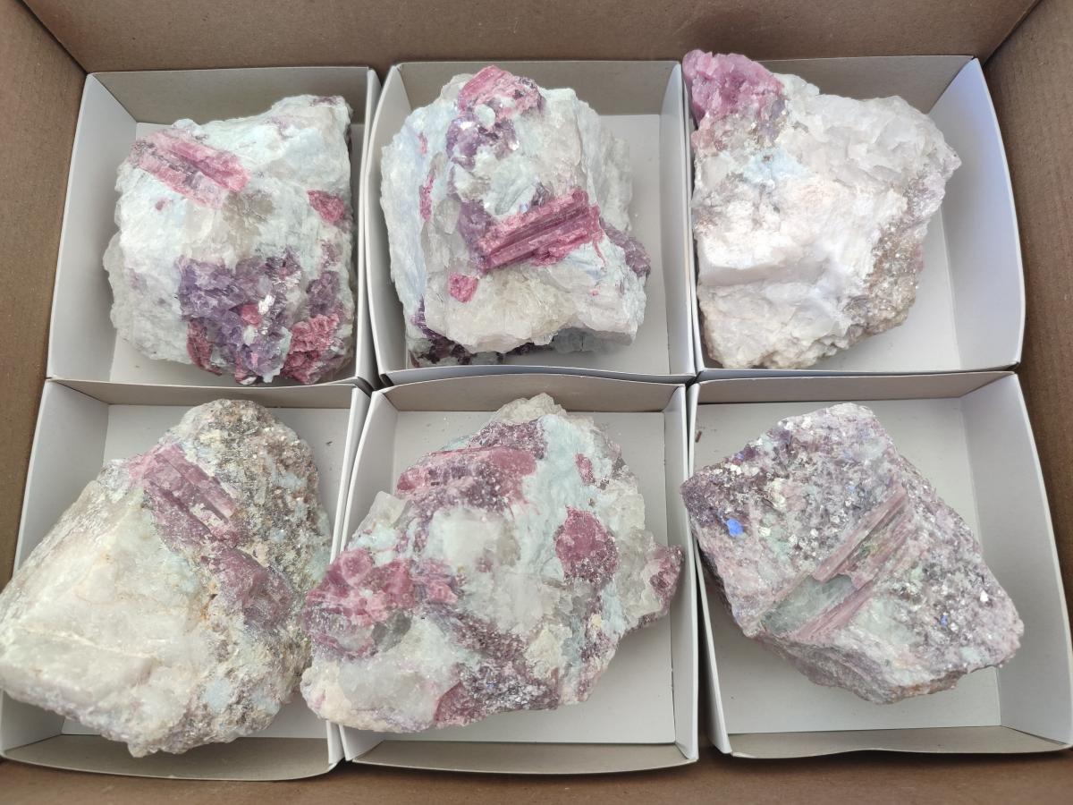 Natural Pink Rubellite Tourmaline Specimens x 6 From Karibib, Namibia - Toprock Gemstones and Minerals 