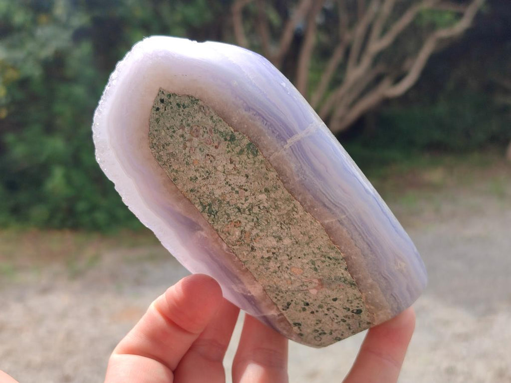 Polished Blue Lace Agate Standing Free Forms x 2 From Nsanje, Malawi - Toprock Gemstones and Minerals 