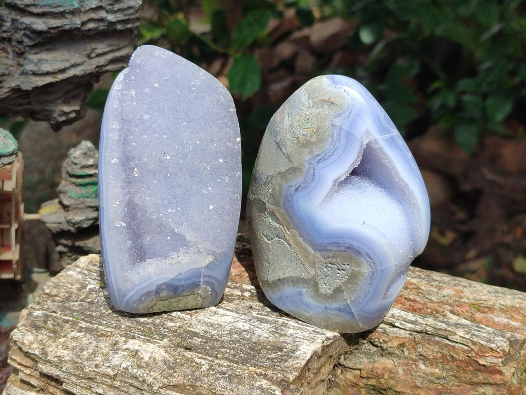 Polished Blue Lace Agate Standing Free Forms x 2 From Nsanje, Malawi - Toprock Gemstones and Minerals 