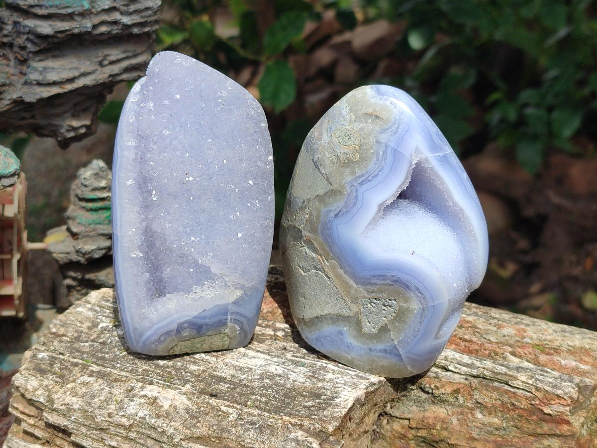 Polished Blue Lace Agate Standing Free Forms x 2 From Nsanje, Malawi - Toprock Gemstones and Minerals 