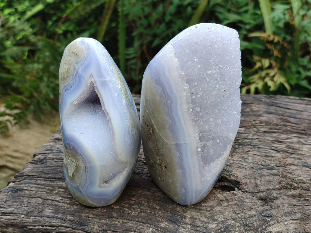 Polished Blue Lace Agate Standing Free Forms x 2 From Nsanje, Malawi - Toprock Gemstones and Minerals 
