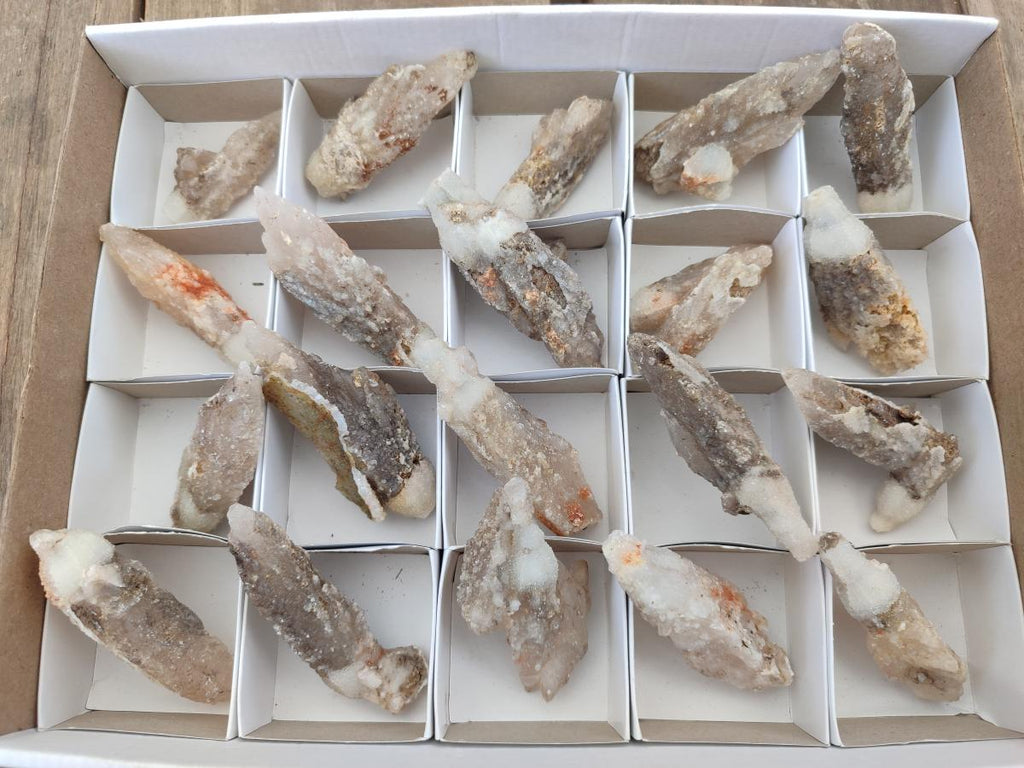 Natural Drusy Quartz Coated Spearhead Calcite Crystals x 20 From Albert's Mountain, Lesotho - Toprock Gemstones and Minerals 