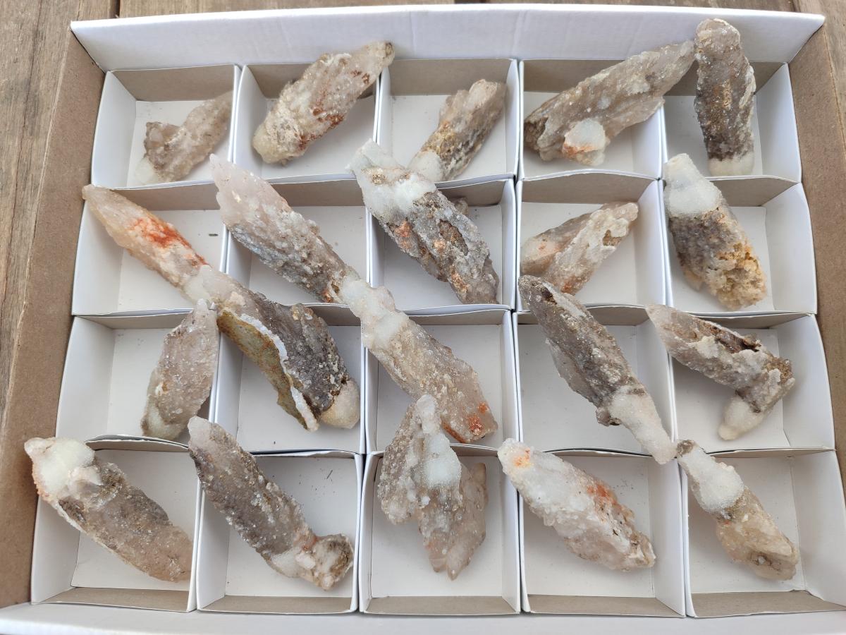 Natural Drusy Quartz Coated Spearhead Calcite Crystals x 20 From Albert's Mountain, Lesotho - Toprock Gemstones and Minerals 