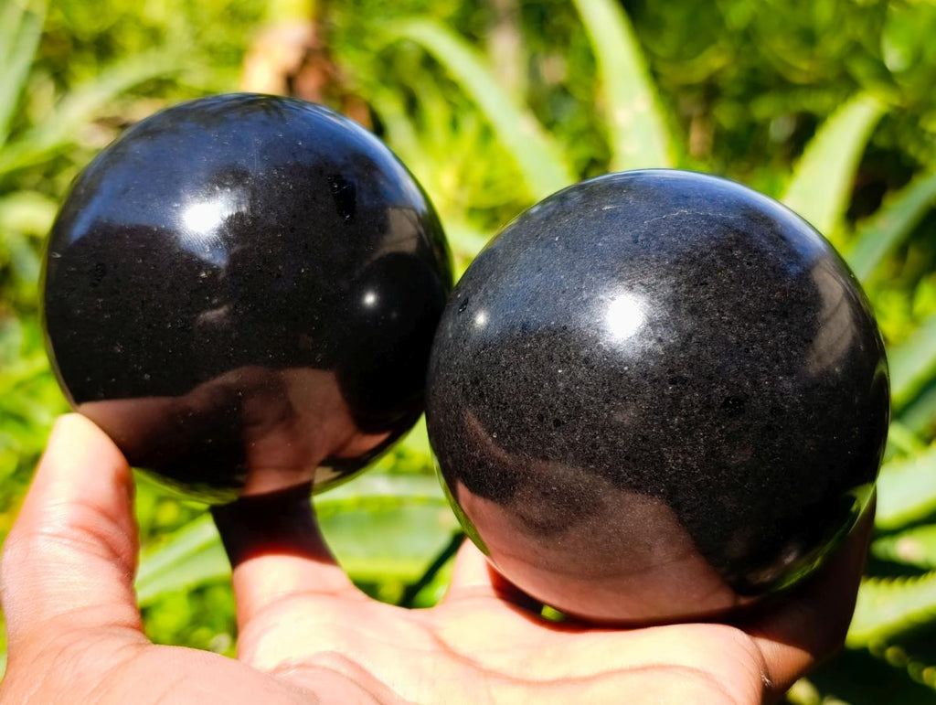 Polished Black Basalt Spheres x 3 From Madagascar - Toprock Gemstones and Minerals 