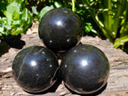 Polished Black Basalt Spheres x 3 From Madagascar - Toprock Gemstones and Minerals 