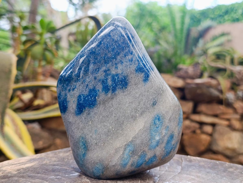 Polished Blue Spotted Spinel in Quartz Standing Display Free Form x 1 From Madagascar - Toprock Gemstones and Minerals 