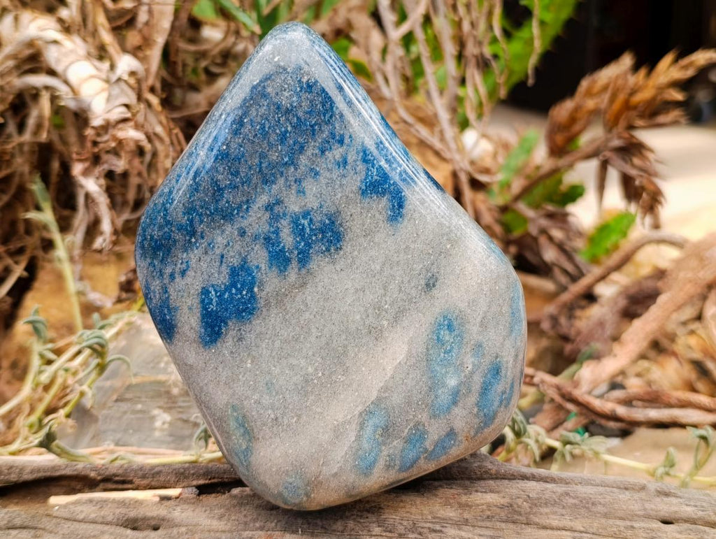 Polished Blue Spotted Spinel in Quartz Standing Display Free Form x 1 From Madagascar - Toprock Gemstones and Minerals 