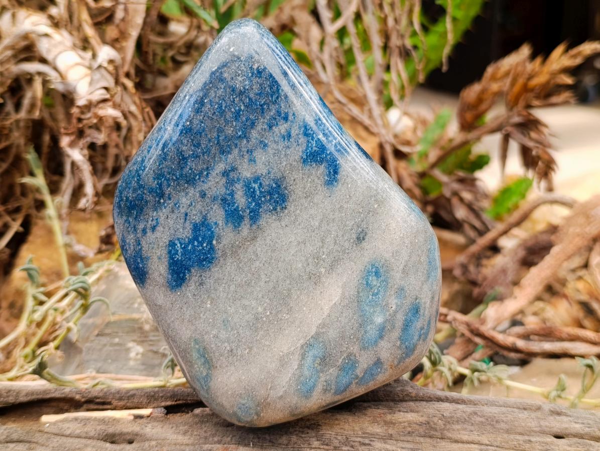 Polished Blue Spotted Spinel in Quartz Standing Display Free Form x 1 From Madagascar - Toprock Gemstones and Minerals 