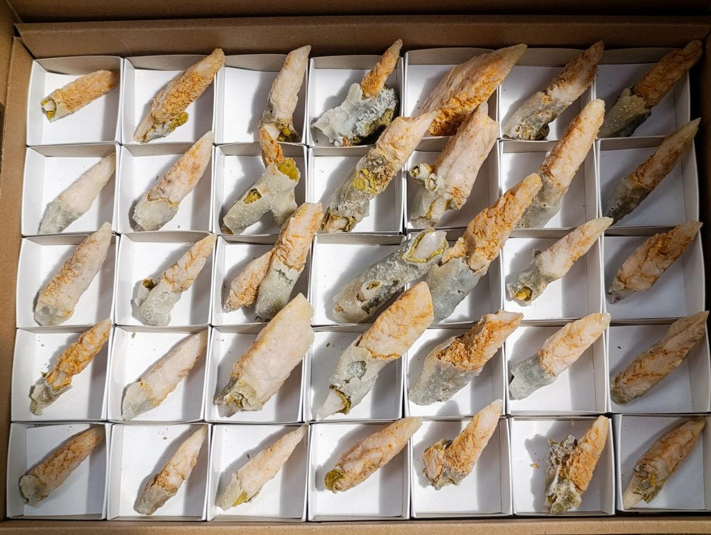 Natural Drusy Quartz Coated Spearhead Calcite Crystals x 35 From Albert's Mountain, Lesotho - Toprock Gemstones and Minerals 