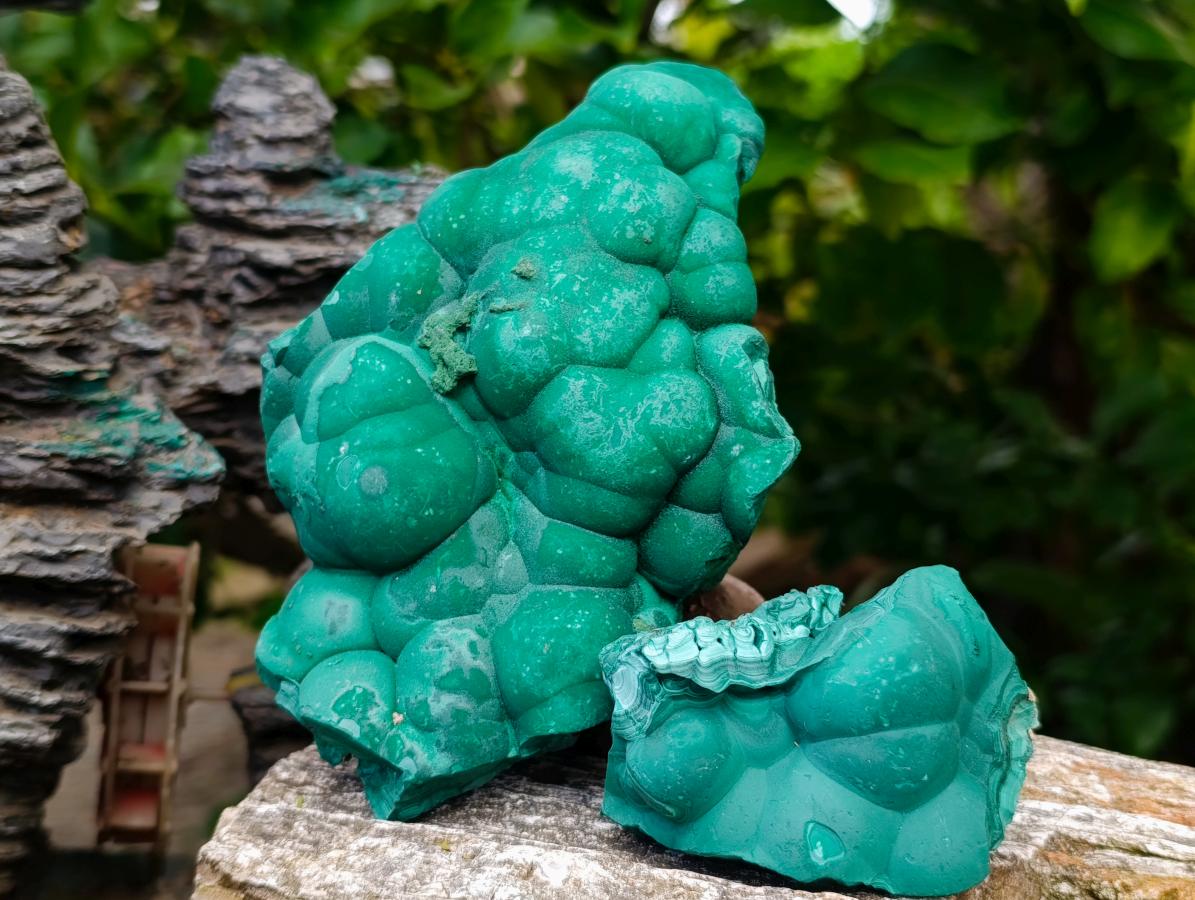 Natural Botryoidal Malachite Specimens x 3 From Congo - Toprock Gemstones and Minerals 
