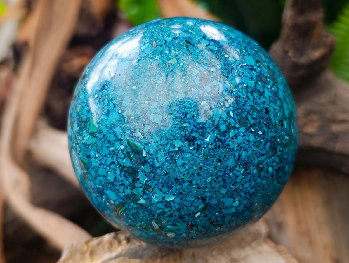 Hand Made Conglomerate Chrysocolla Spheres With Azurite And Malachite x 2 From Congo - Toprock Gemstones and Minerals 