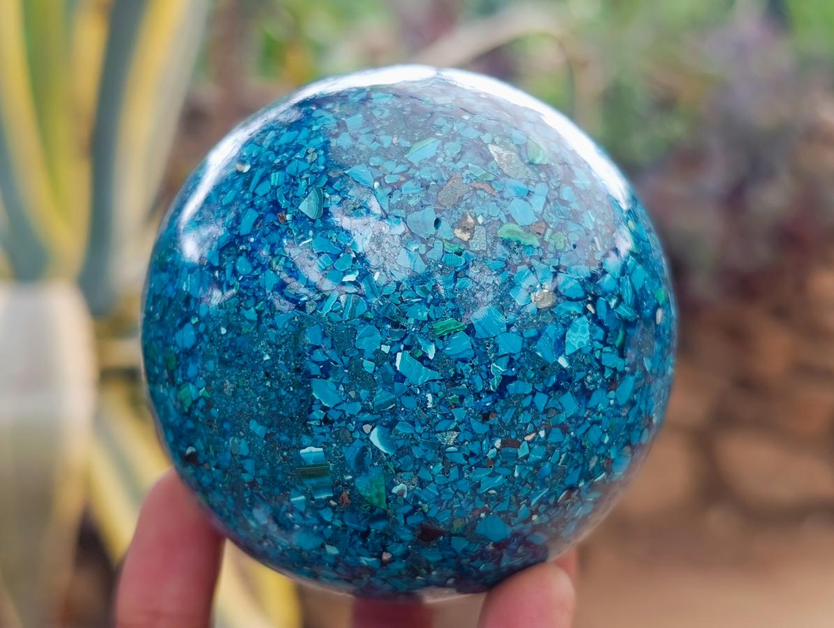 Hand Made Conglomerate Chrysocolla Spheres With Azurite And Malachite x 2 From Congo - Toprock Gemstones and Minerals 