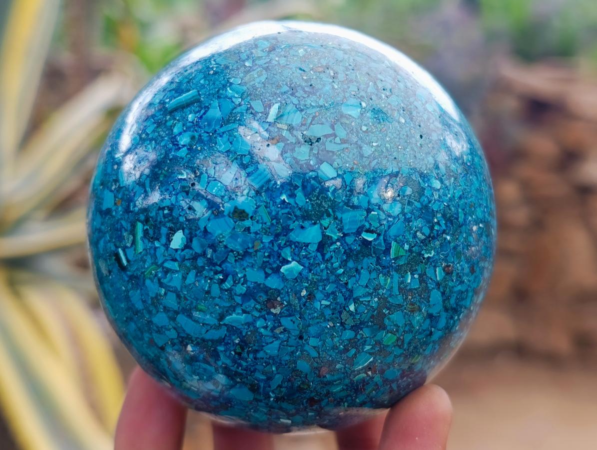 Hand Made Conglomerate Chrysocolla Spheres With Azurite And Malachite x 2 From Congo - Toprock Gemstones and Minerals 