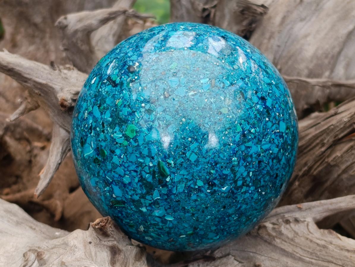 Hand Made Conglomerate Chrysocolla Spheres With Azurite And Malachite x 2 From Congo - Toprock Gemstones and Minerals 