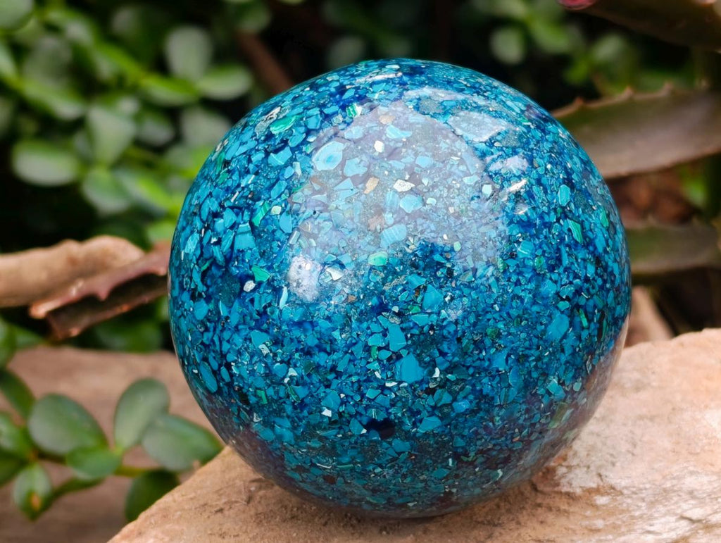 Hand Made Conglomerate Chrysocolla Spheres With Azurite And Malachite x 2 From Congo - Toprock Gemstones and Minerals 