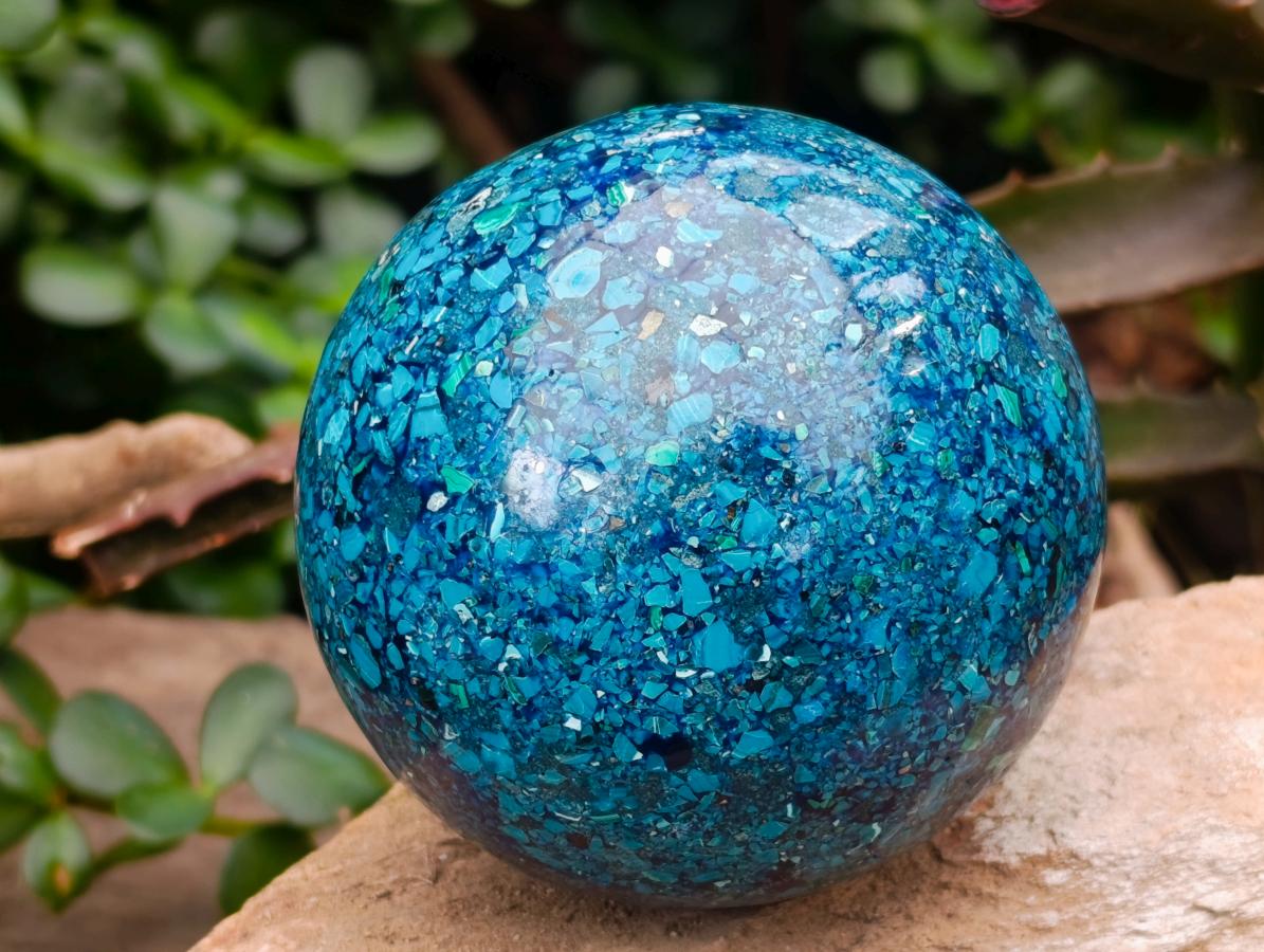 Hand Made Conglomerate Chrysocolla Spheres With Azurite And Malachite x 2 From Congo - Toprock Gemstones and Minerals 