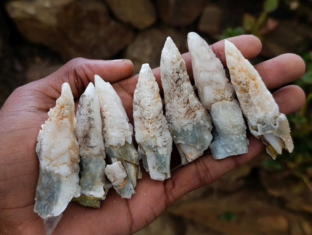 Natural Drusy Quartz Coated Spearhead Calcite Crystals x 35 From Albert's Mountain, Lesotho - Toprock Gemstones and Minerals 