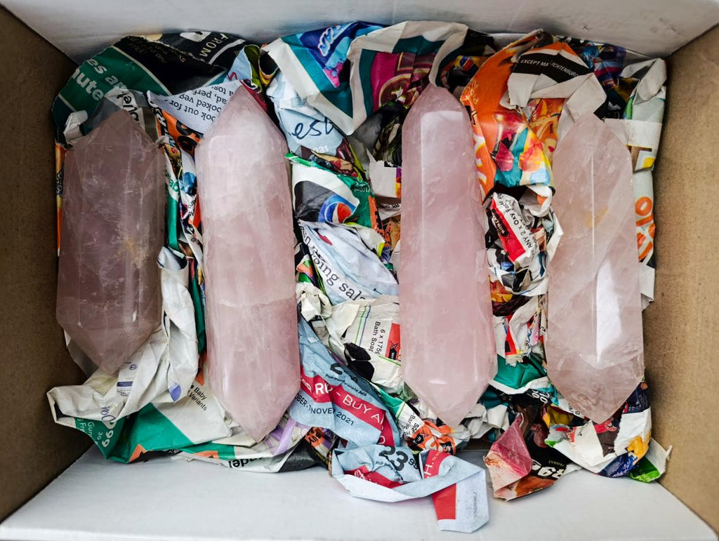 Polished Double Terminated Gemmy Rose Quartz Crystals x 4 From Madagascar - Toprock Gemstones and Minerals 