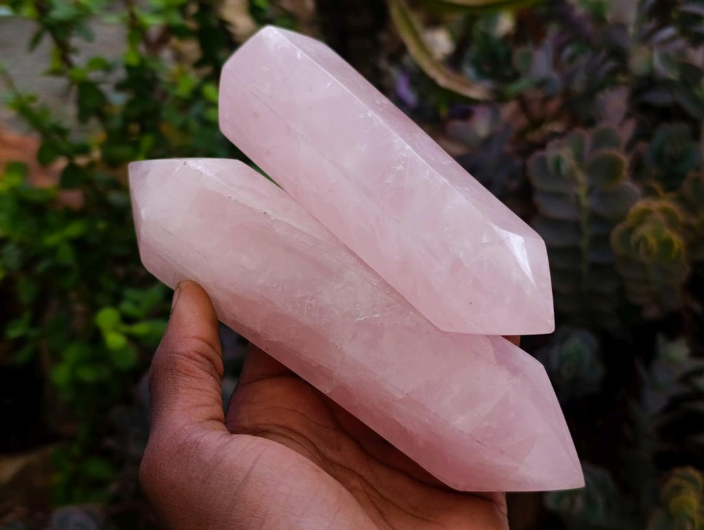 Polished Double Terminated Gemmy Rose Quartz Crystals x 4 From Madagascar - Toprock Gemstones and Minerals 