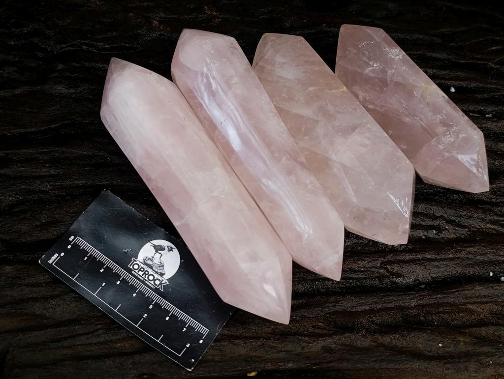 Polished Double Terminated Gemmy Rose Quartz Crystals x 4 From Madagascar - Toprock Gemstones and Minerals 